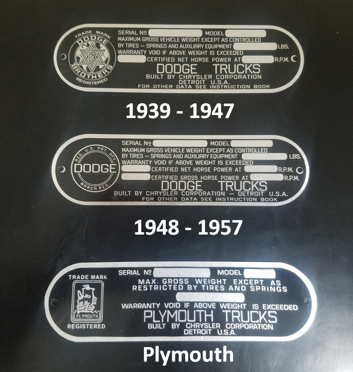 PLYMOUTH VEHICLE NUMBER DOOR ID TAG 1948-1952